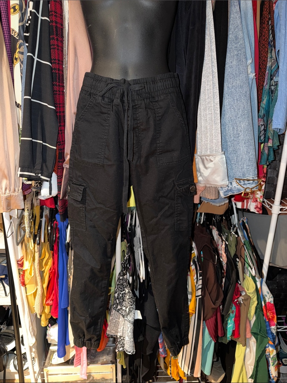 VIP Black Cargo Jogger Pants with Drawstring Waist